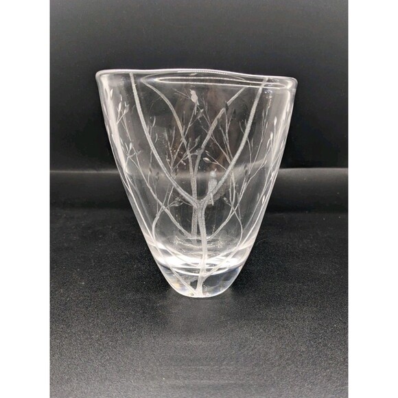 Vicke Lindstrand Artist Kosta Boda Signed Numberd Birds Crystal Glass Vase 4.25" - Picture 2 of 11